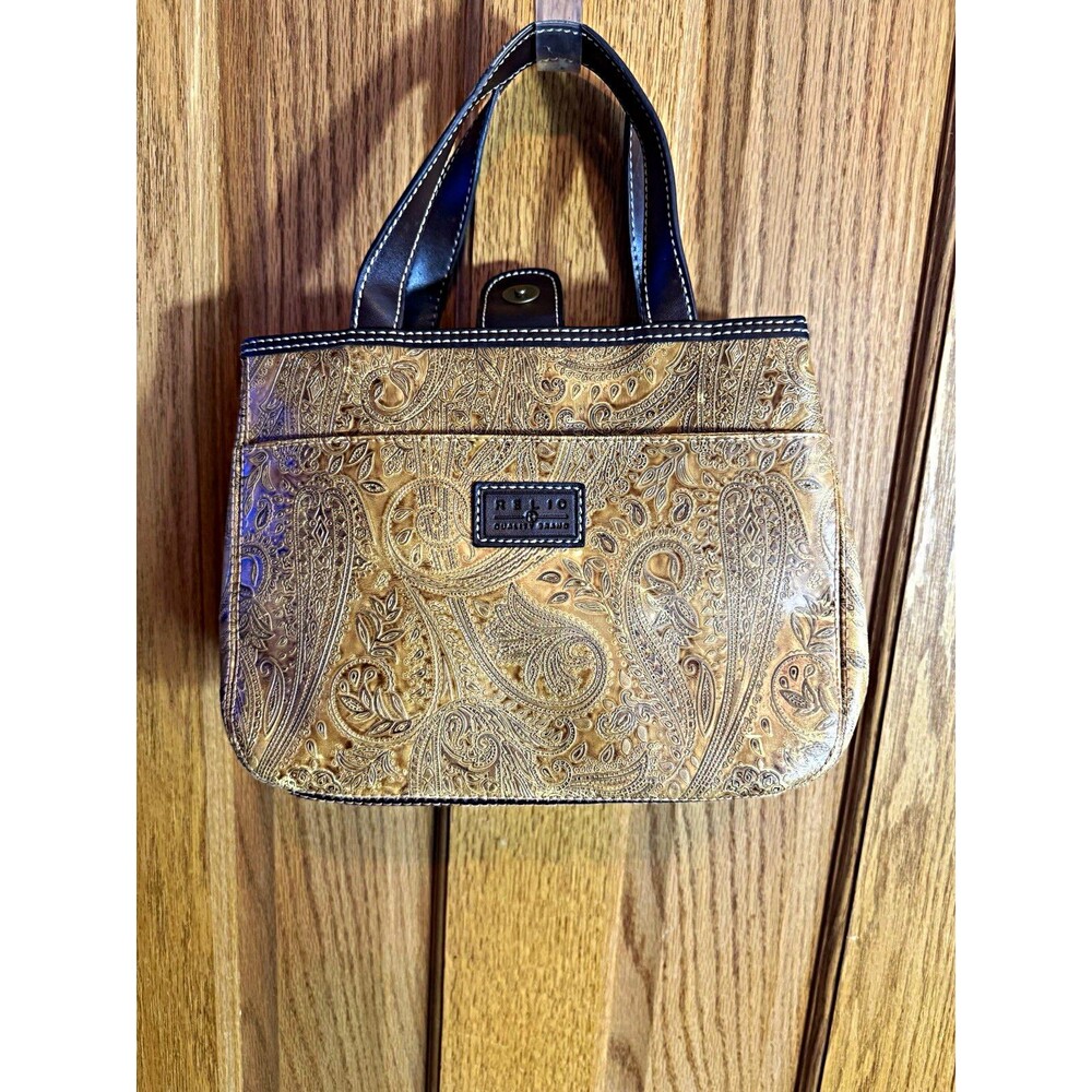 Relic Brown Embossed Paisley Satchel Top Handle Bag Double Handles Zip Magnetic
